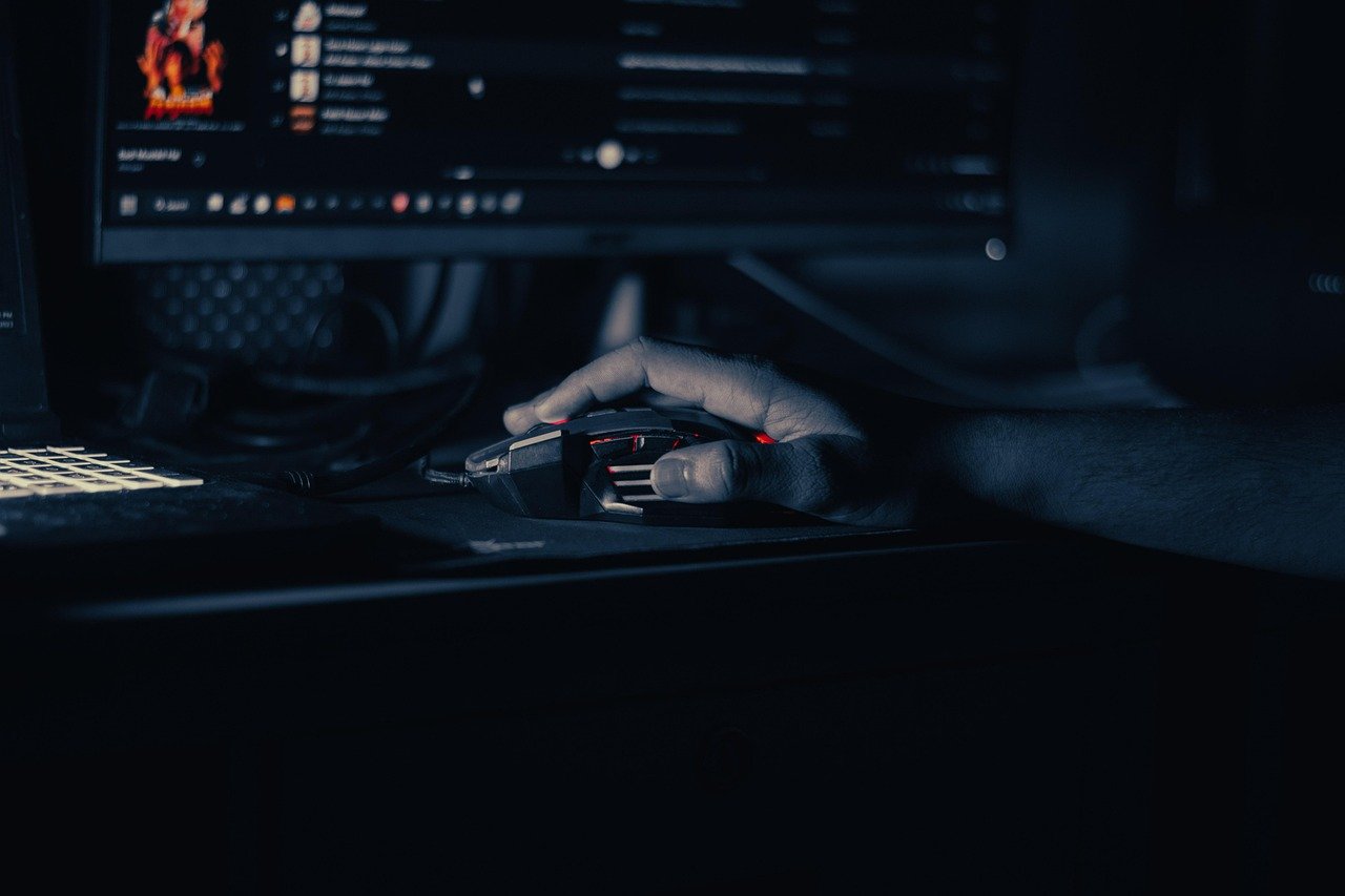 technology, techno, laptop, mouse, light, red, black, gadget